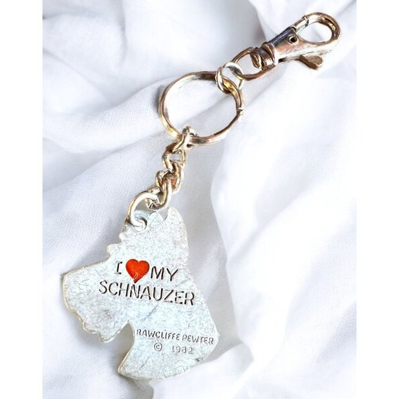 Vintage 1982 I Love My Schnauser Rawcliffe Pewter Keychain Dog - Picture 2 of 9